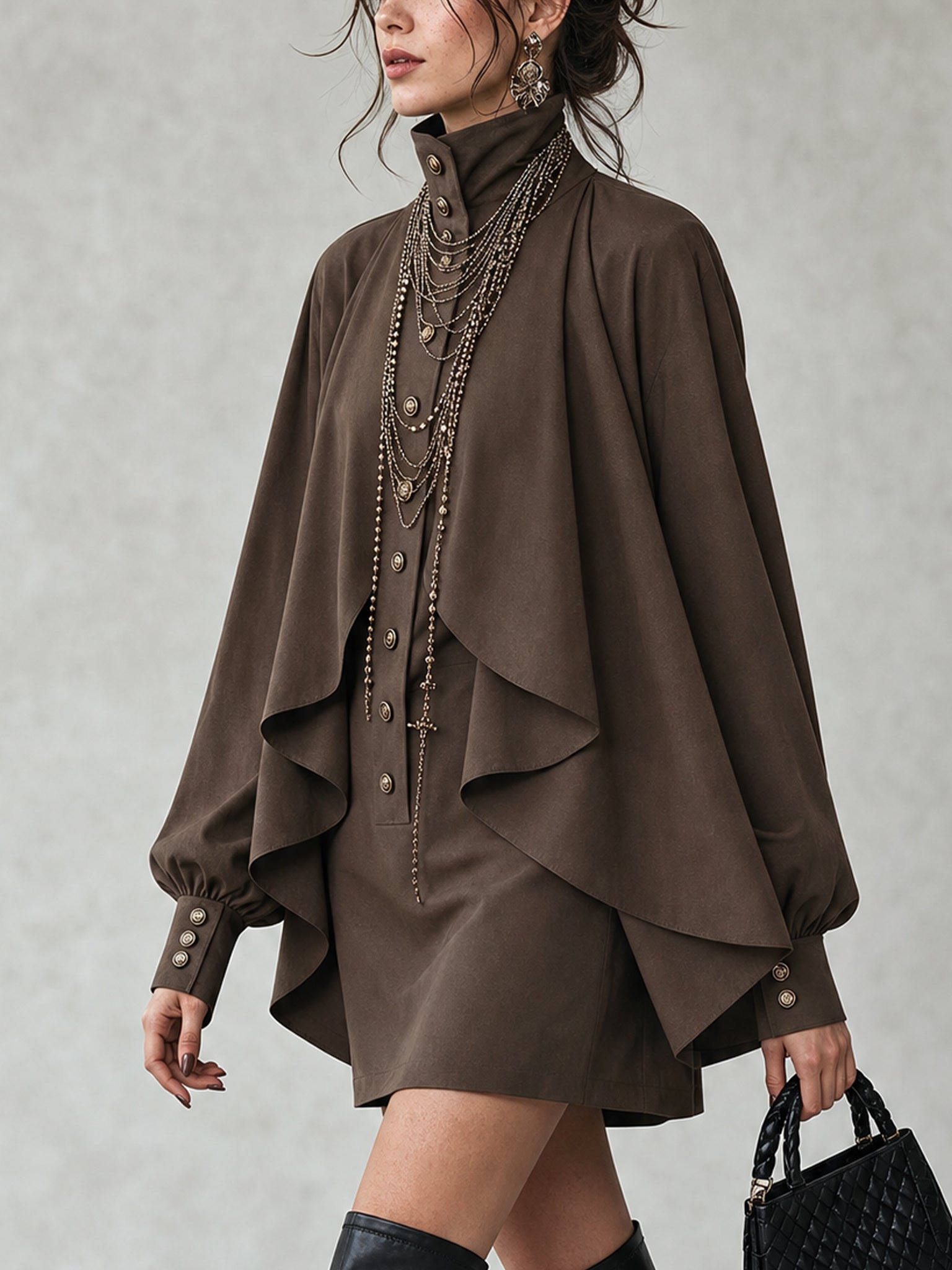 Ophelia | High-Neck Cape Mini Dress