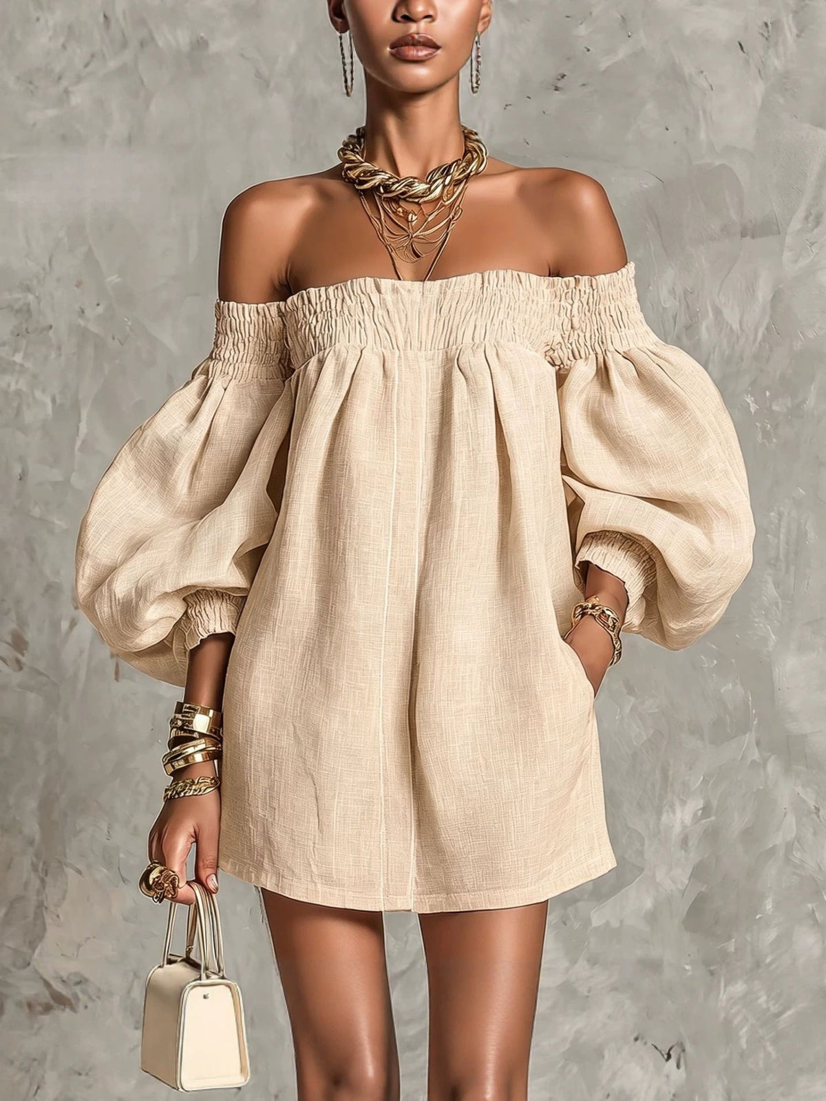 Rosaline | Off-Shoulder Puff-Sleeve Mini Dress