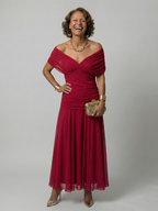 Calen | Off Shoulder Flow Midi Dresses
