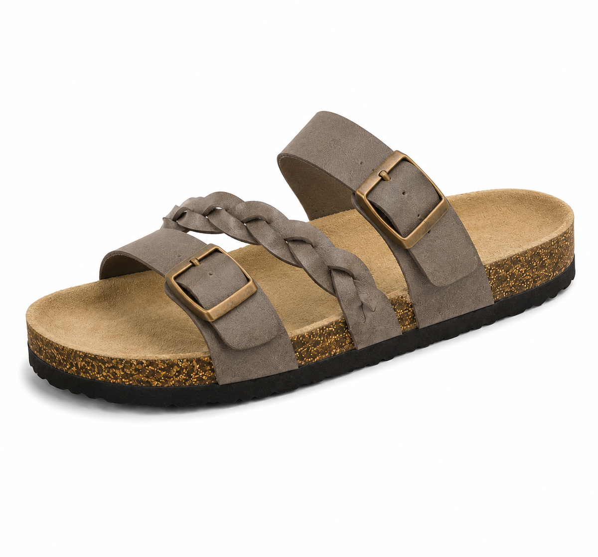 Caiden - Double-Buckle Braided Leather Cork Sandals