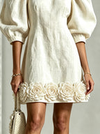 Blanche | Floral-Hem Puff-Sleeve Mini Dress