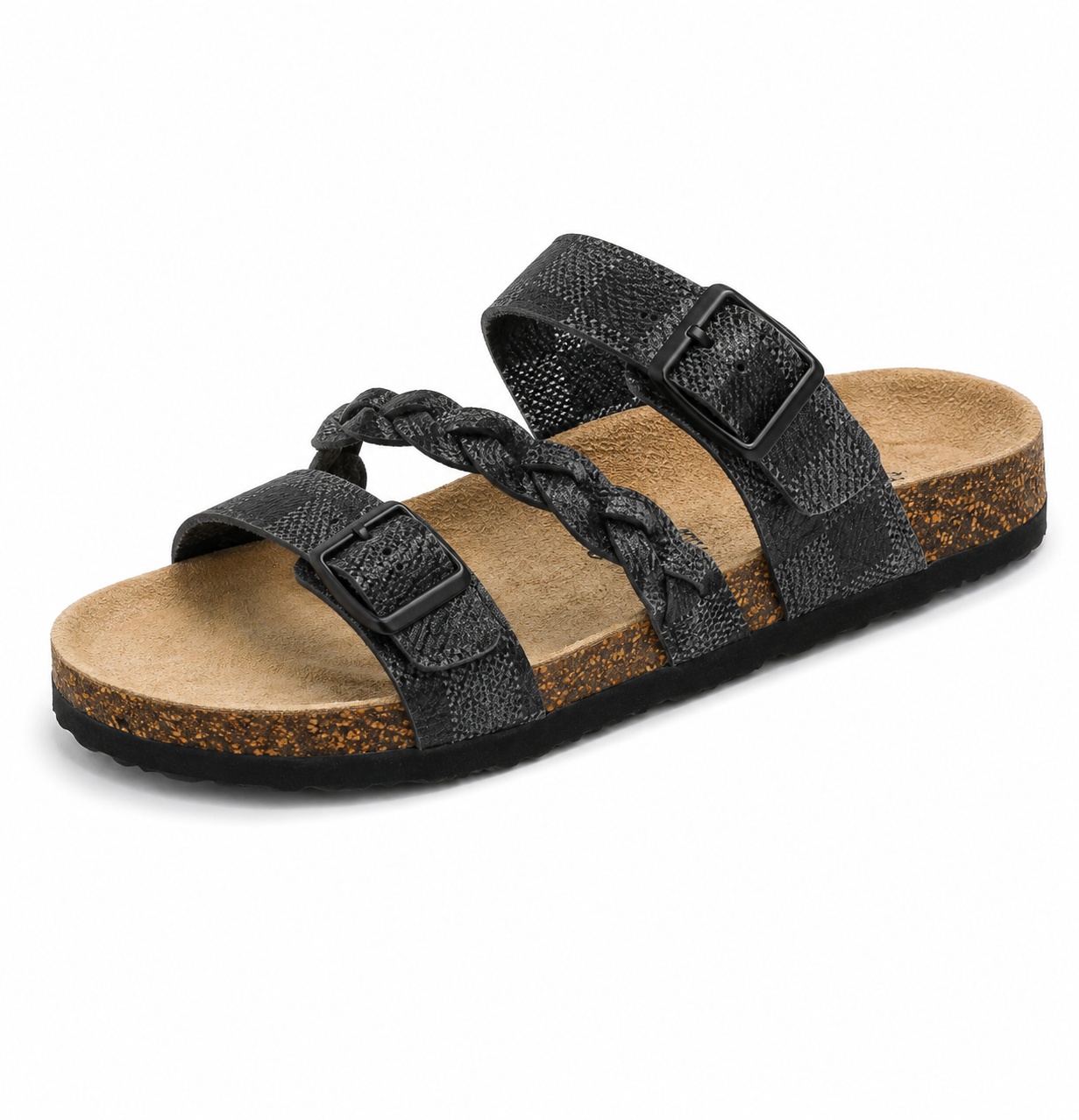 Caiden - Double-Buckle Braided Leather Cork Sandals