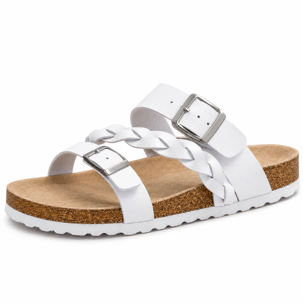 Caiden - Double-Buckle Braided Leather Cork Sandals