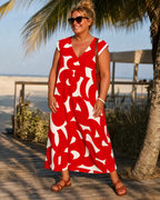Verain | Abstract Print V Neck Flowing Midi Dress