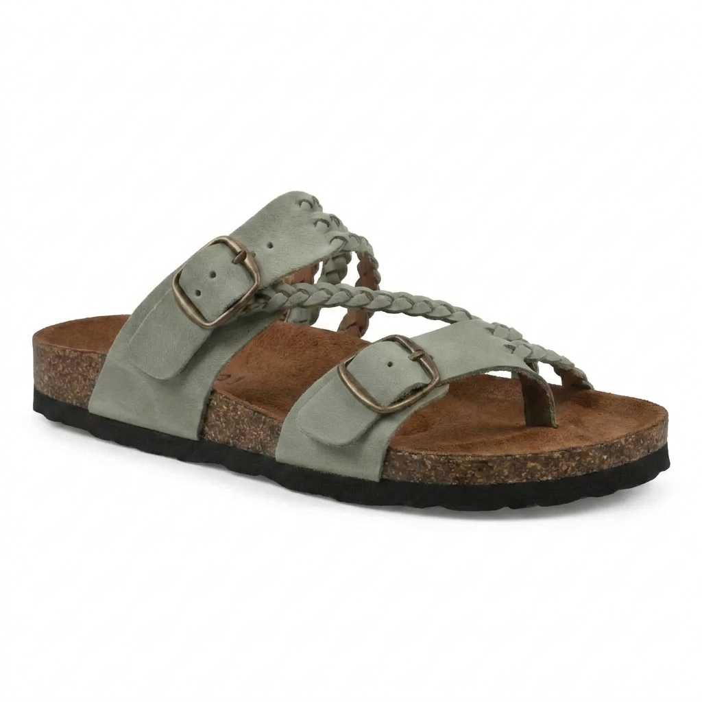 Hayleigh Braided Cork Sandals – Double Buckles