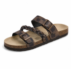 Caiden - Double-Buckle Braided Leather Cork Sandals
