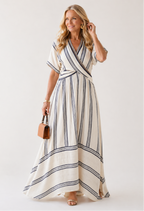 Thalassa | V Neck Short Sleeve Wrap Waist Midi Dress