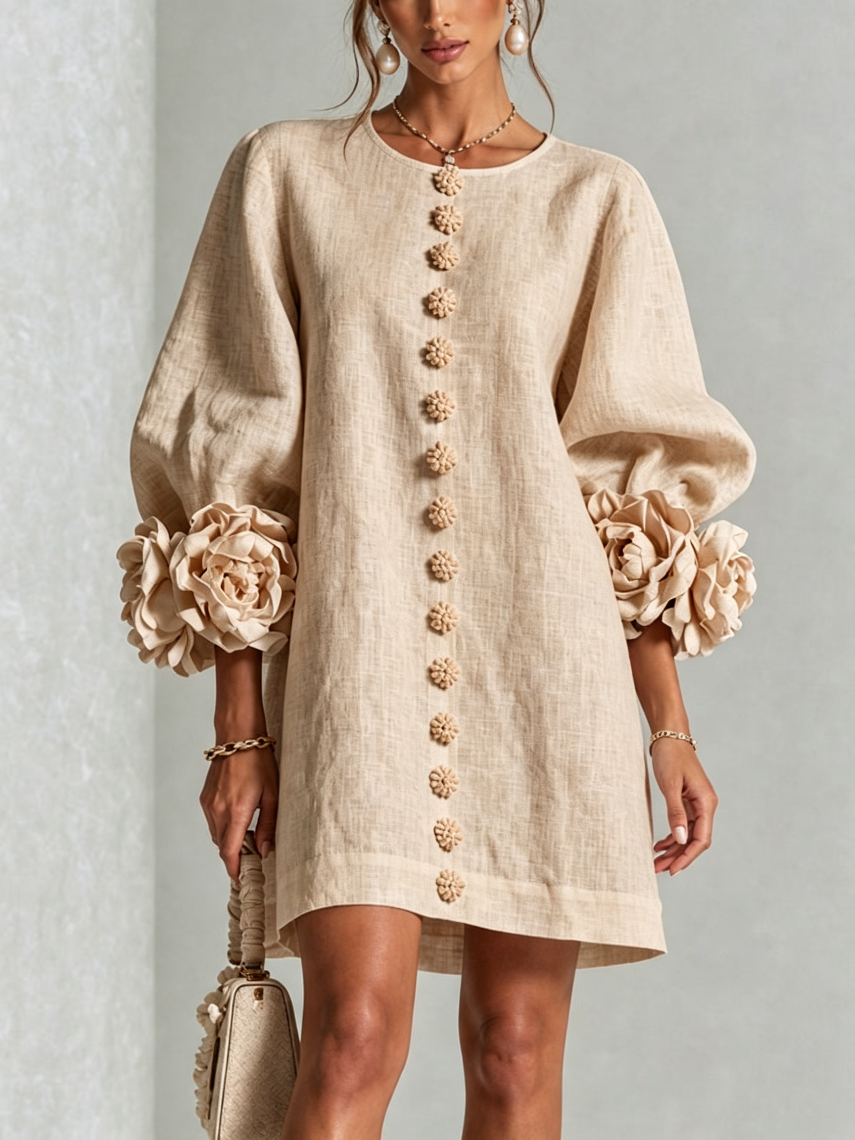 Floral Mini Dress with Eye-Catching Floral Cuffs