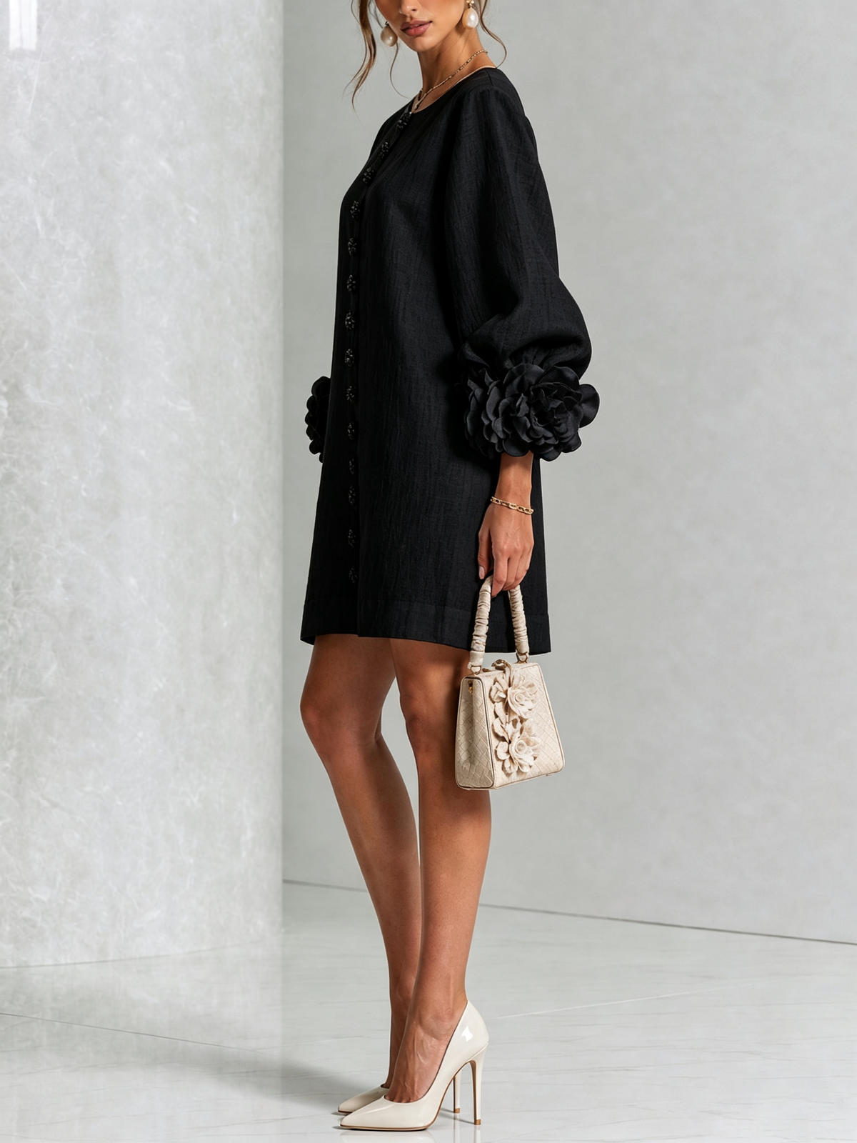 Floral Mini Dress with Eye-Catching Floral Cuffs