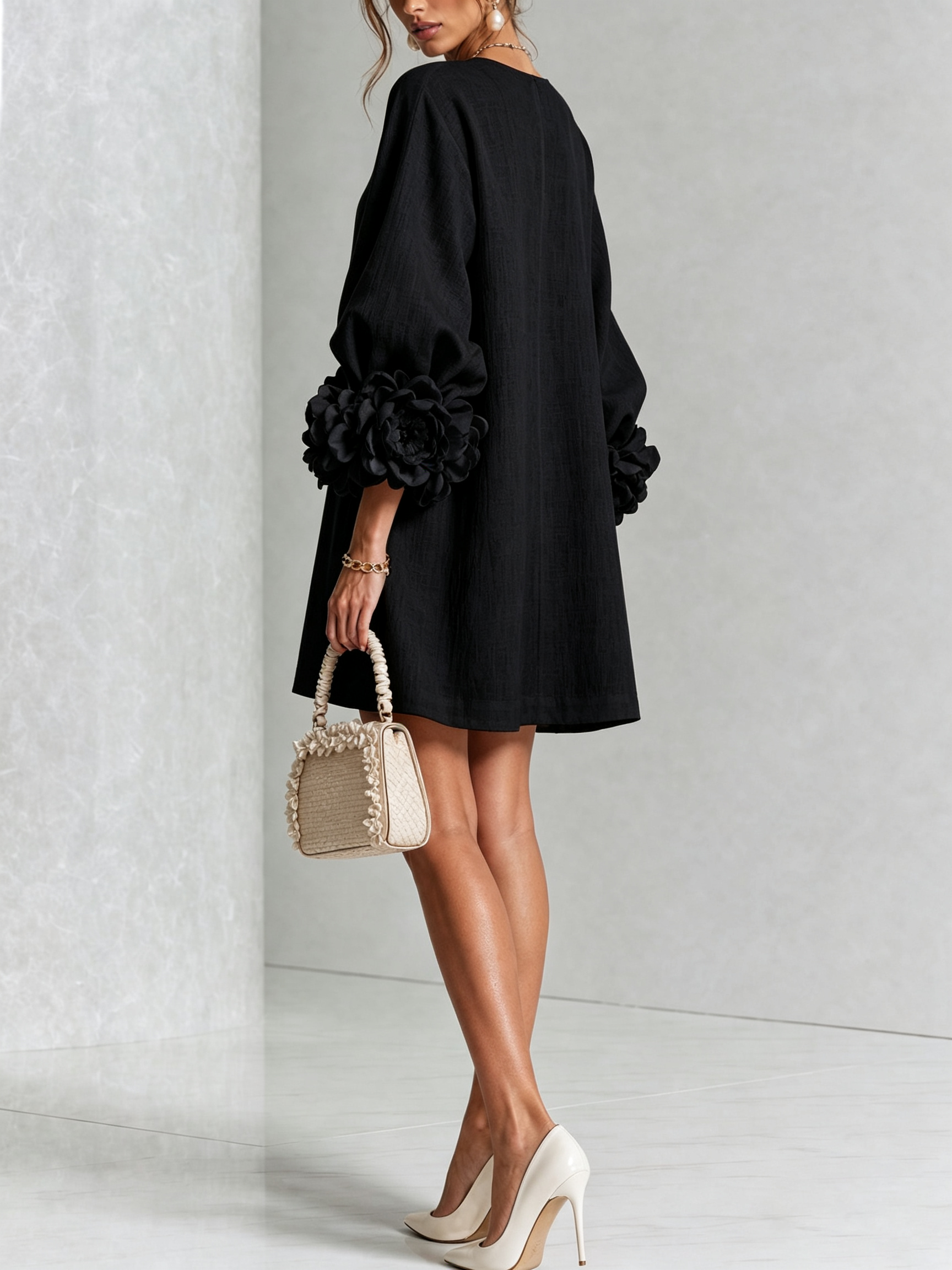 Floral Mini Dress with Eye-Catching Floral Cuffs