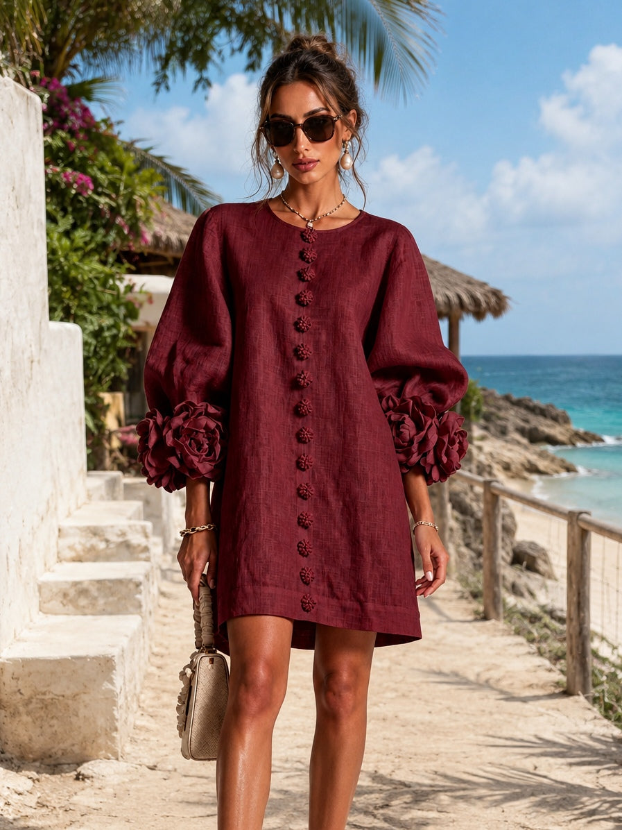 Camellia | Rosette-Cuff Mini Dress
