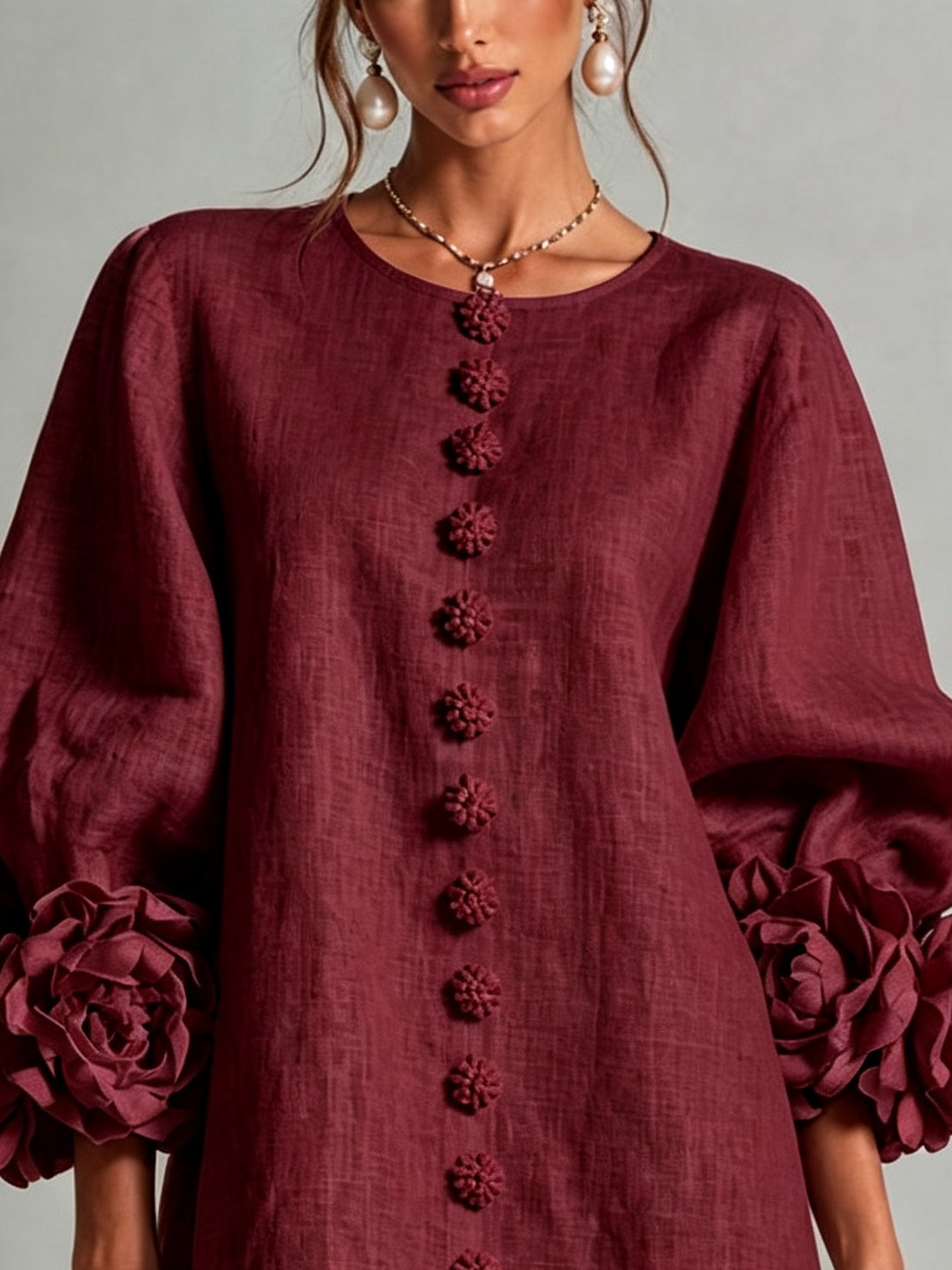 Camellia | Rosette-Cuff Mini Dress