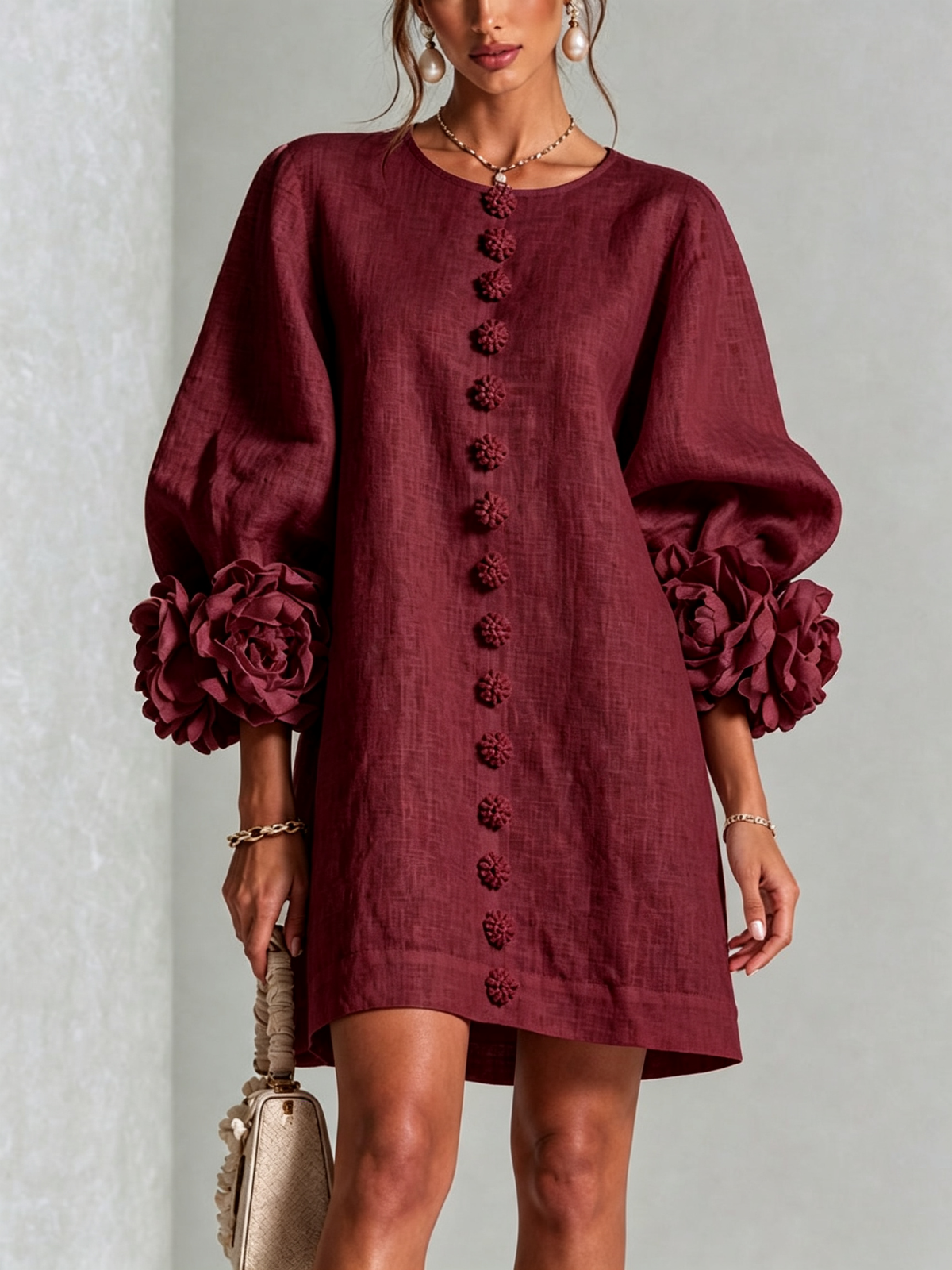 Camellia | Rosette-Cuff Mini Dress