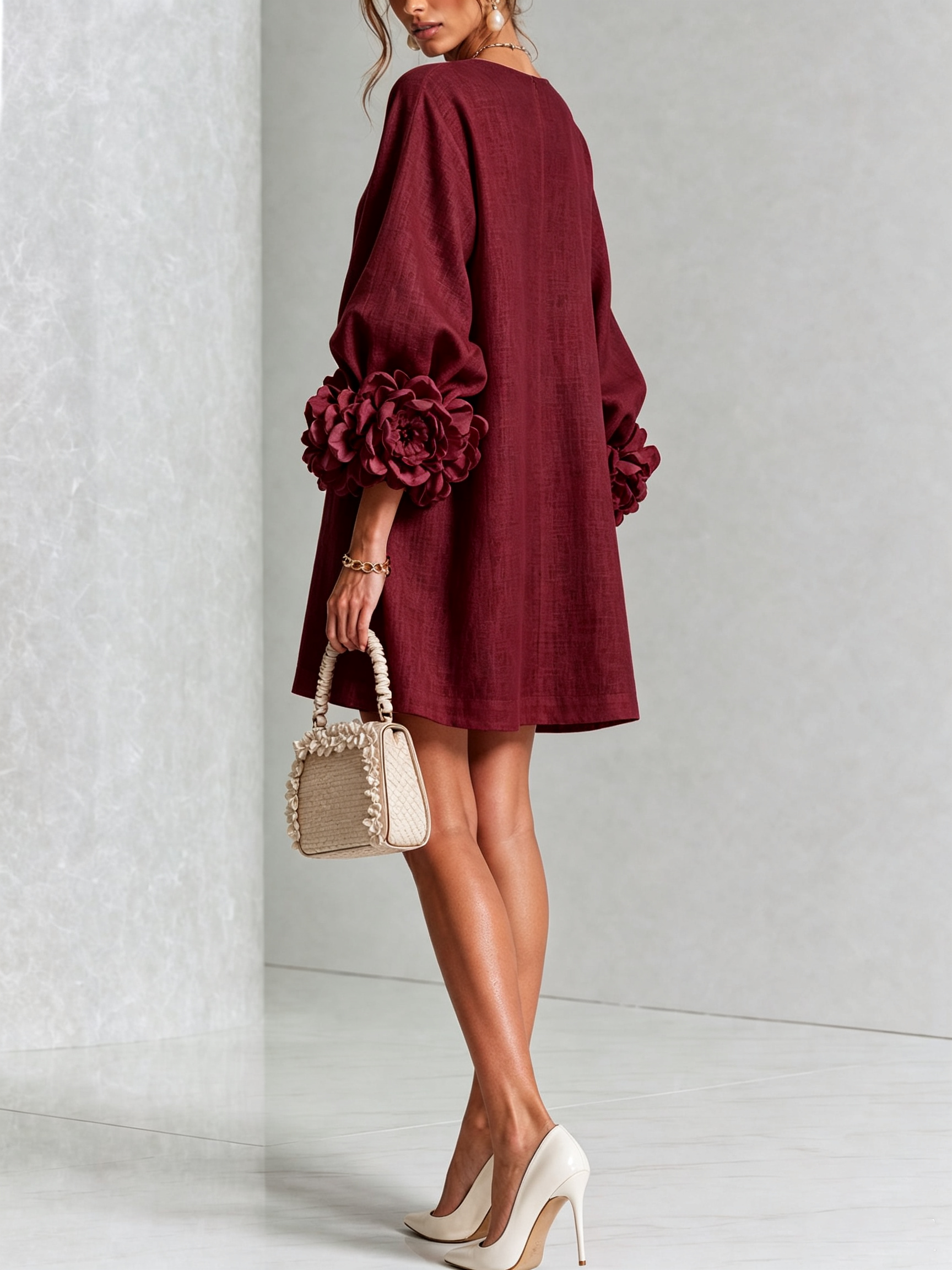 Floral Mini Dress with Eye-Catching Floral Cuffs