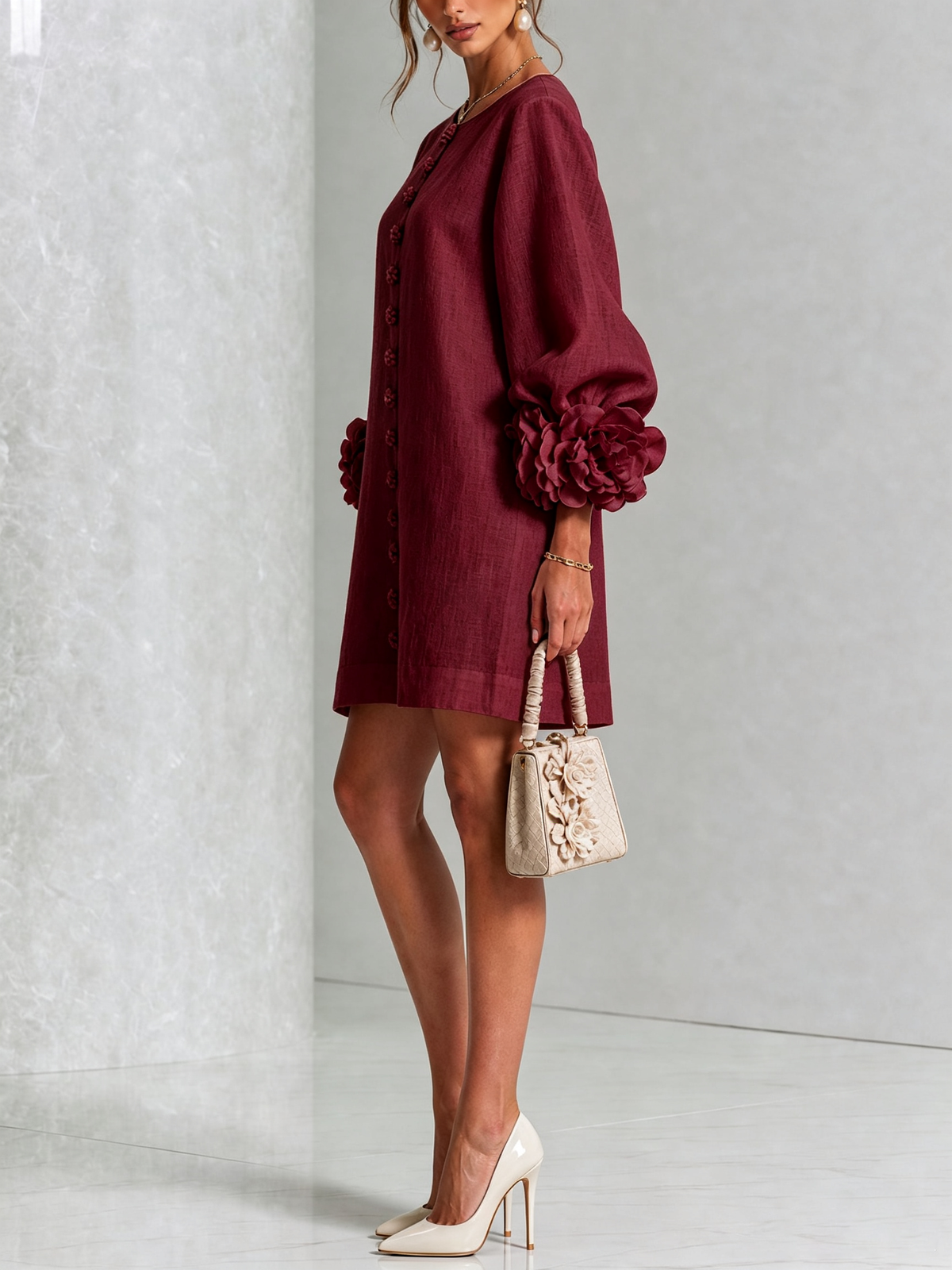 Camellia | Rosette-Cuff Mini Dress