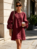 Camellia | Rosette-Cuff Mini Dress