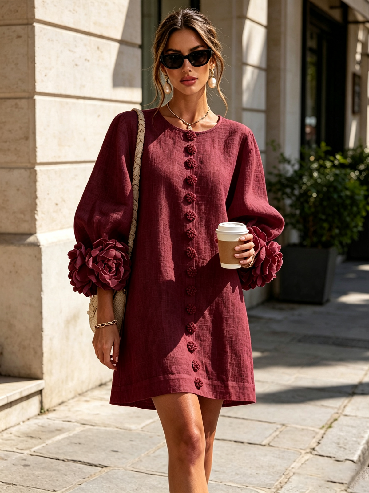 Floral Mini Dress with Eye-Catching Floral Cuffs