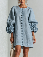 Aurora | Floral-Cuff Button Mini Dress