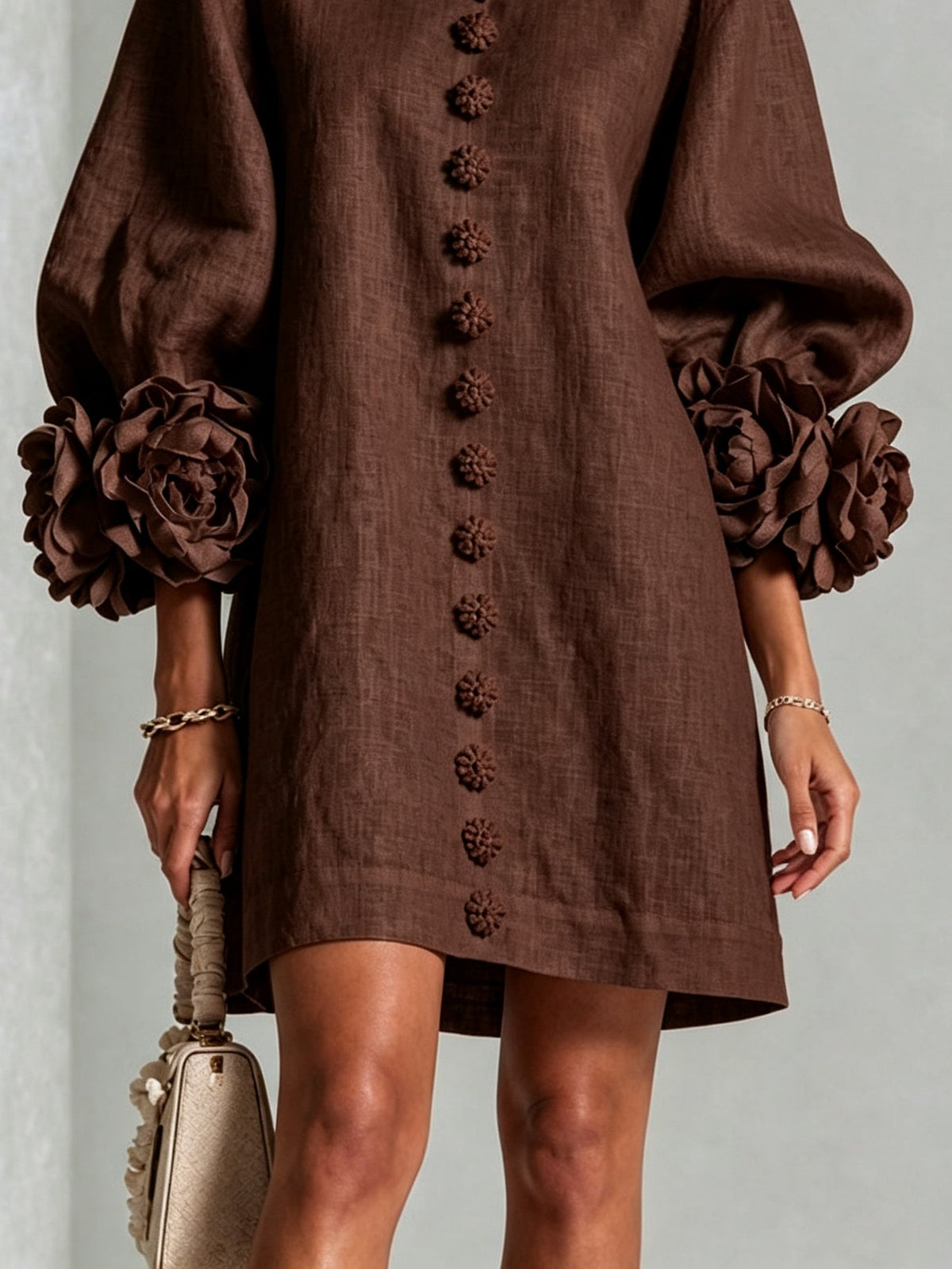 Gabrielle | Rosette-Cuff Mini Dress