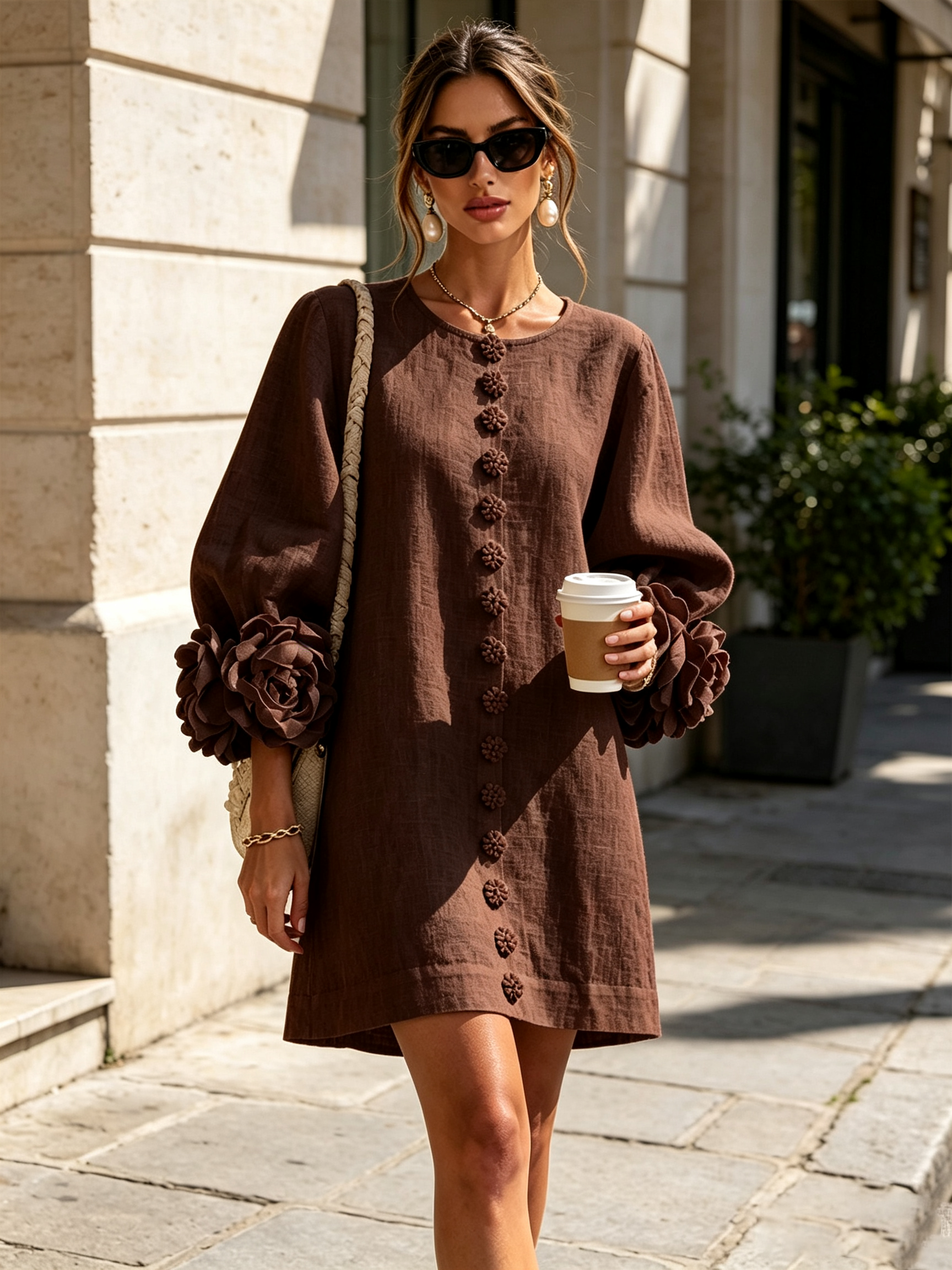 Gabrielle | Rosette-Cuff Mini Dress