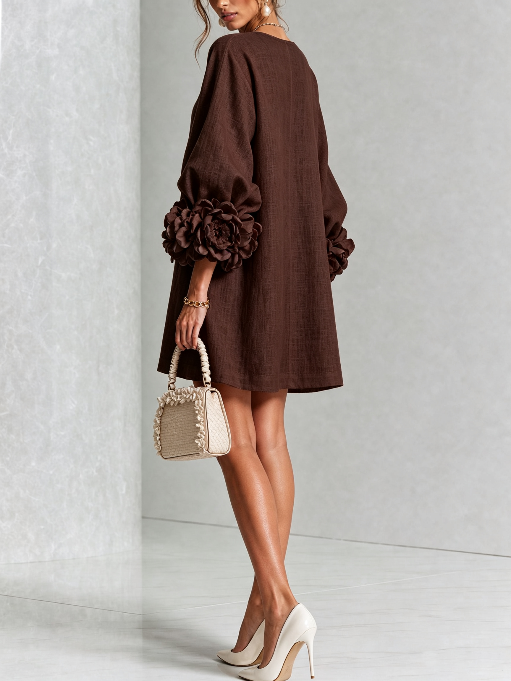 Floral Mini Dress with Eye-Catching Floral Cuffs