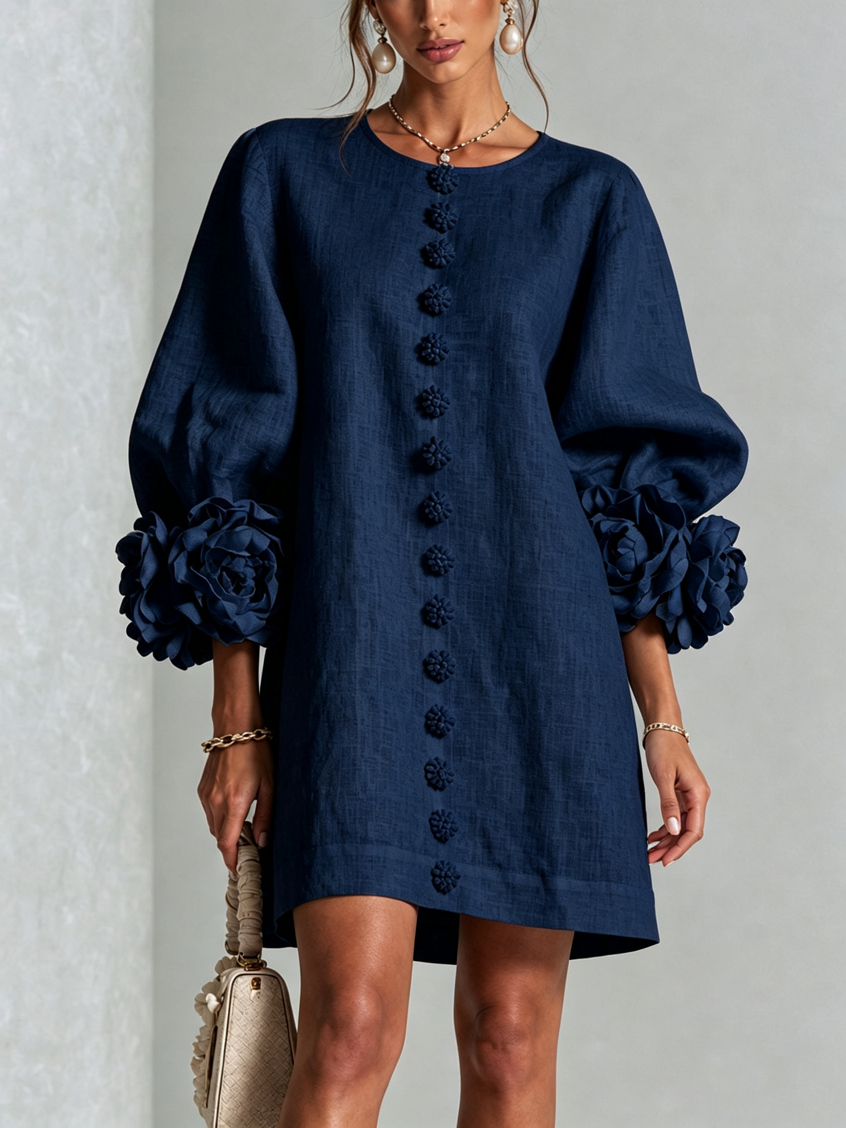 Amelia | Rosette-Cuff Mini Dress