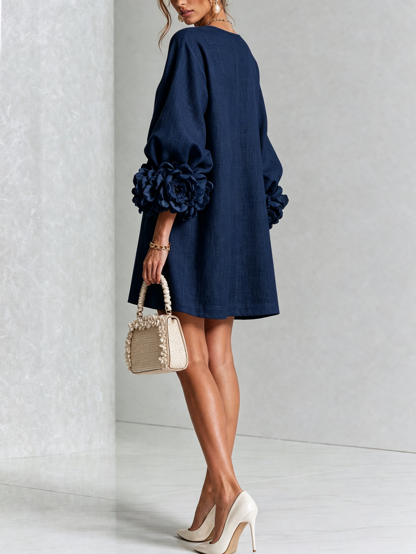 Aurora | Floral-Cuff Button Mini Dress