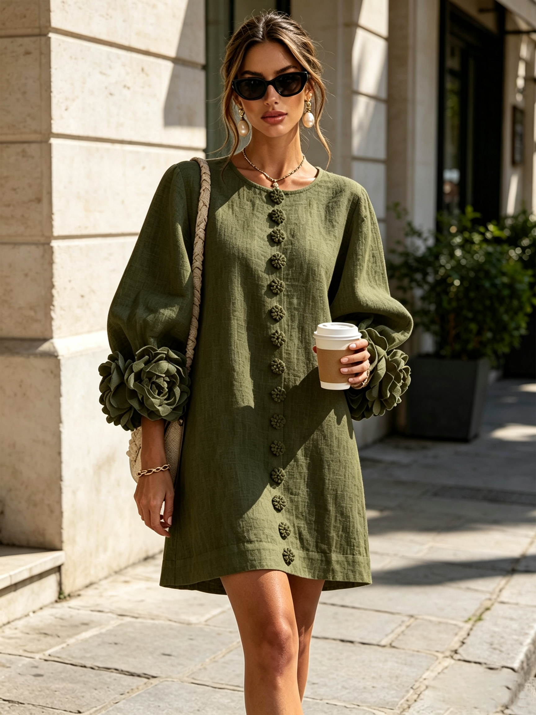 Francesca | Floral-Detail Button Mini Dress