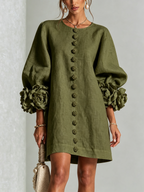 Aurora | Floral-Cuff Button Mini Dress