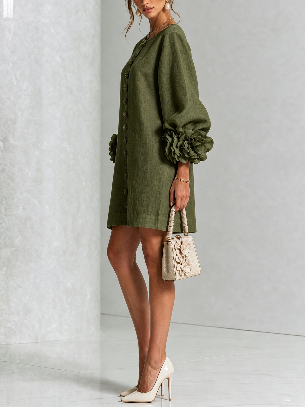 Floral Mini Dress with Eye-Catching Floral Cuffs