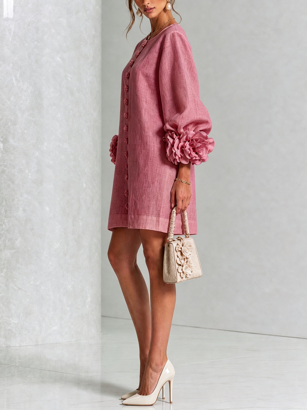 Floral Mini Dress with Eye-Catching Floral Cuffs