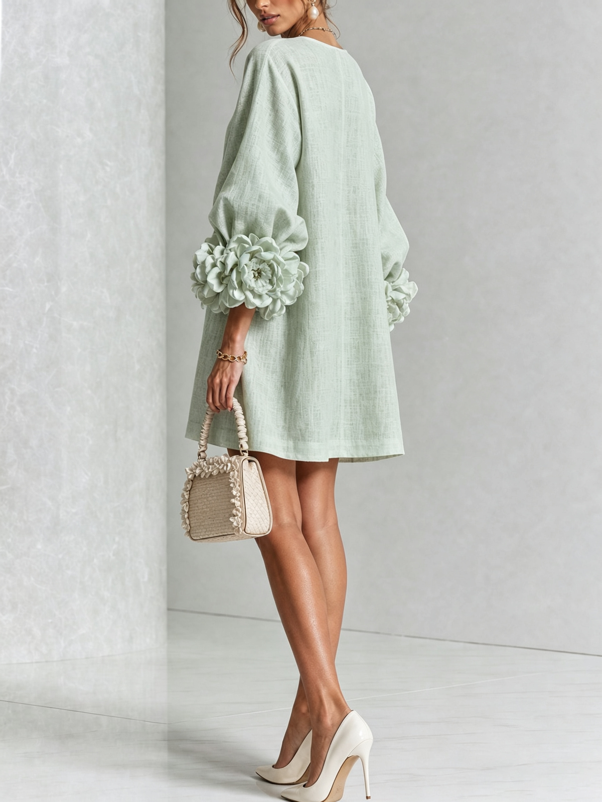 Floral Mini Dress with Eye-Catching Floral Cuffs