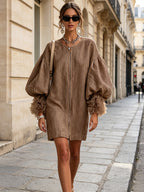 Rebecca | Zip-Front Balloon Sleeve Mini Dress