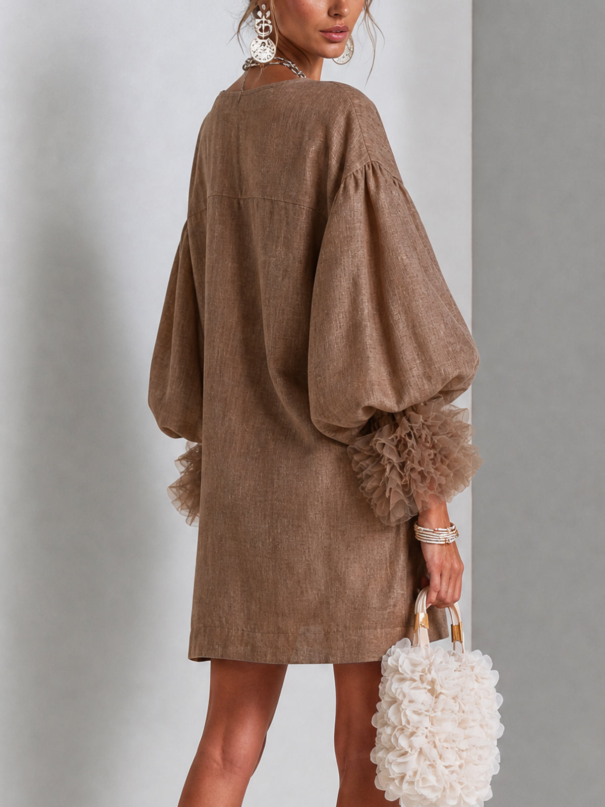 Rebecca | Zip-Front Balloon Sleeve Mini Dress