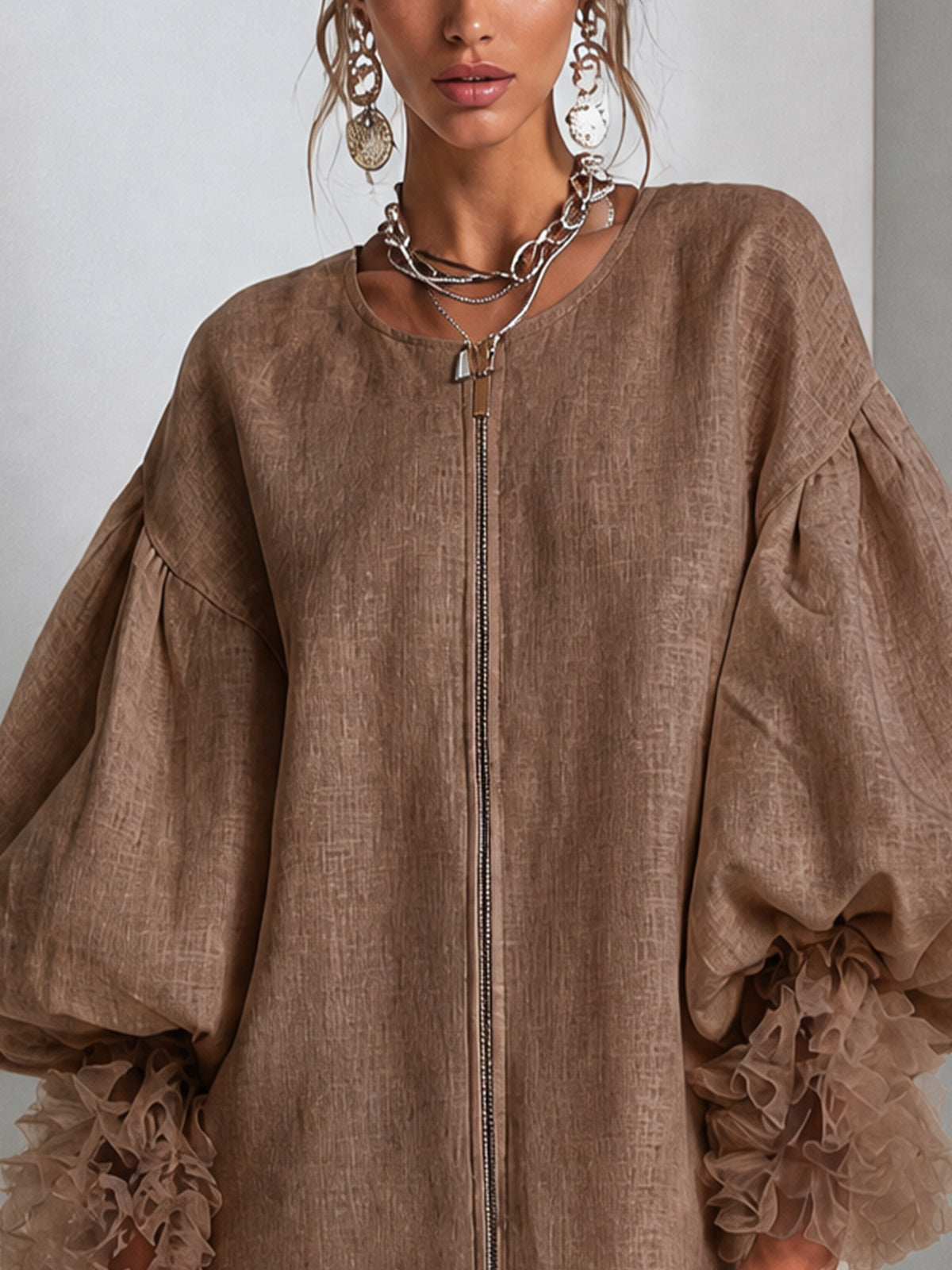 Rebecca | Zip-Front Balloon Sleeve Mini Dress