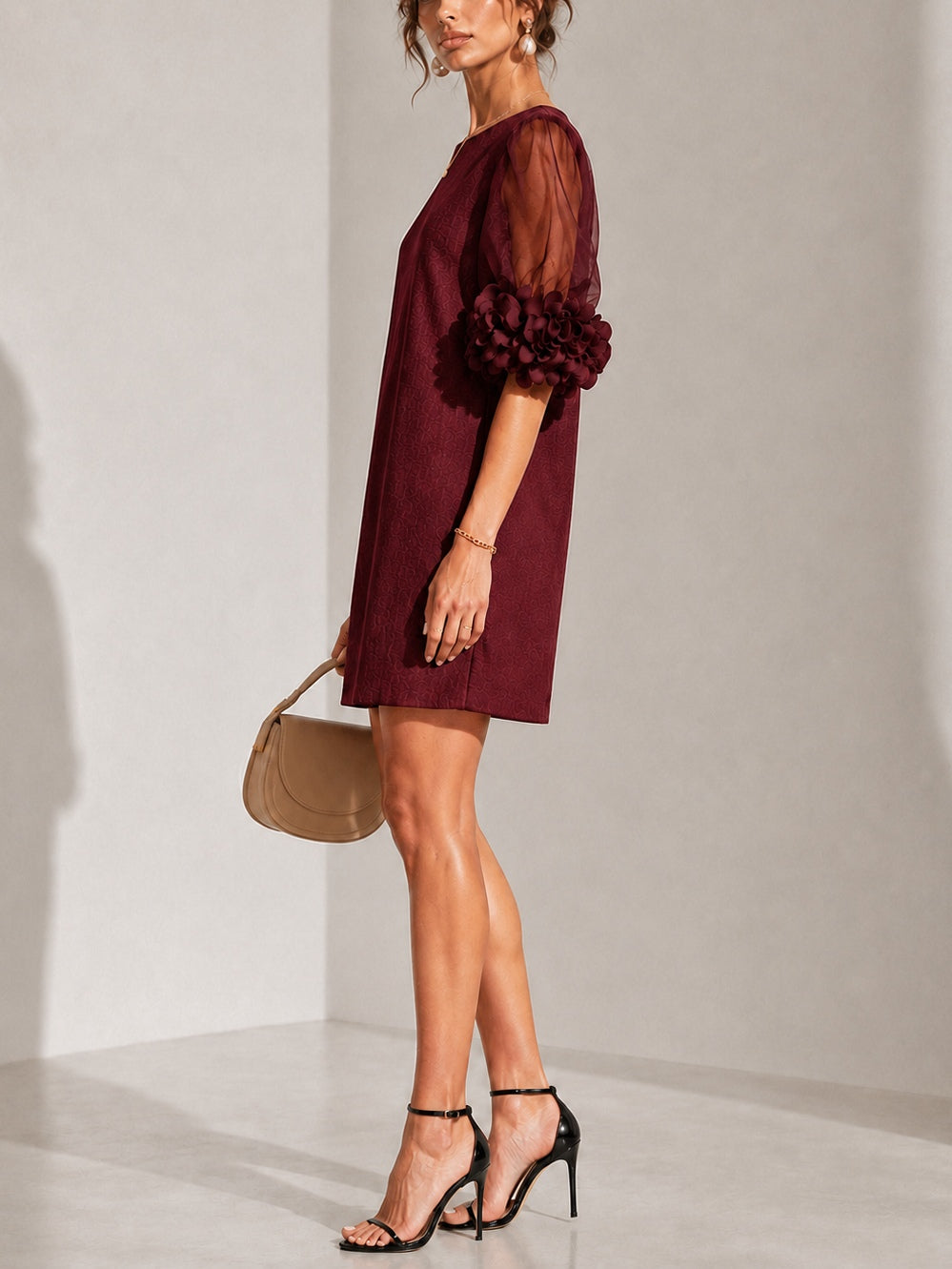 Philippa | Floral-Cuff Puff-Sleeve Mini Dress