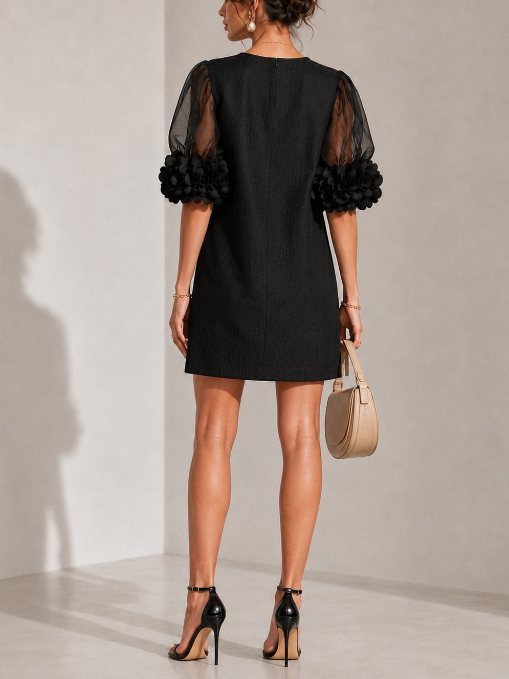 Persephone | Floral-Cuff Puff-Sleeve Mini Dress