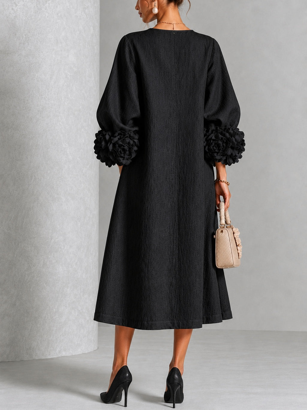 Adriana | Floral-Cuff Midi Dress