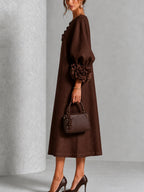 Beverly | Rosette-Cuff Midi Dress