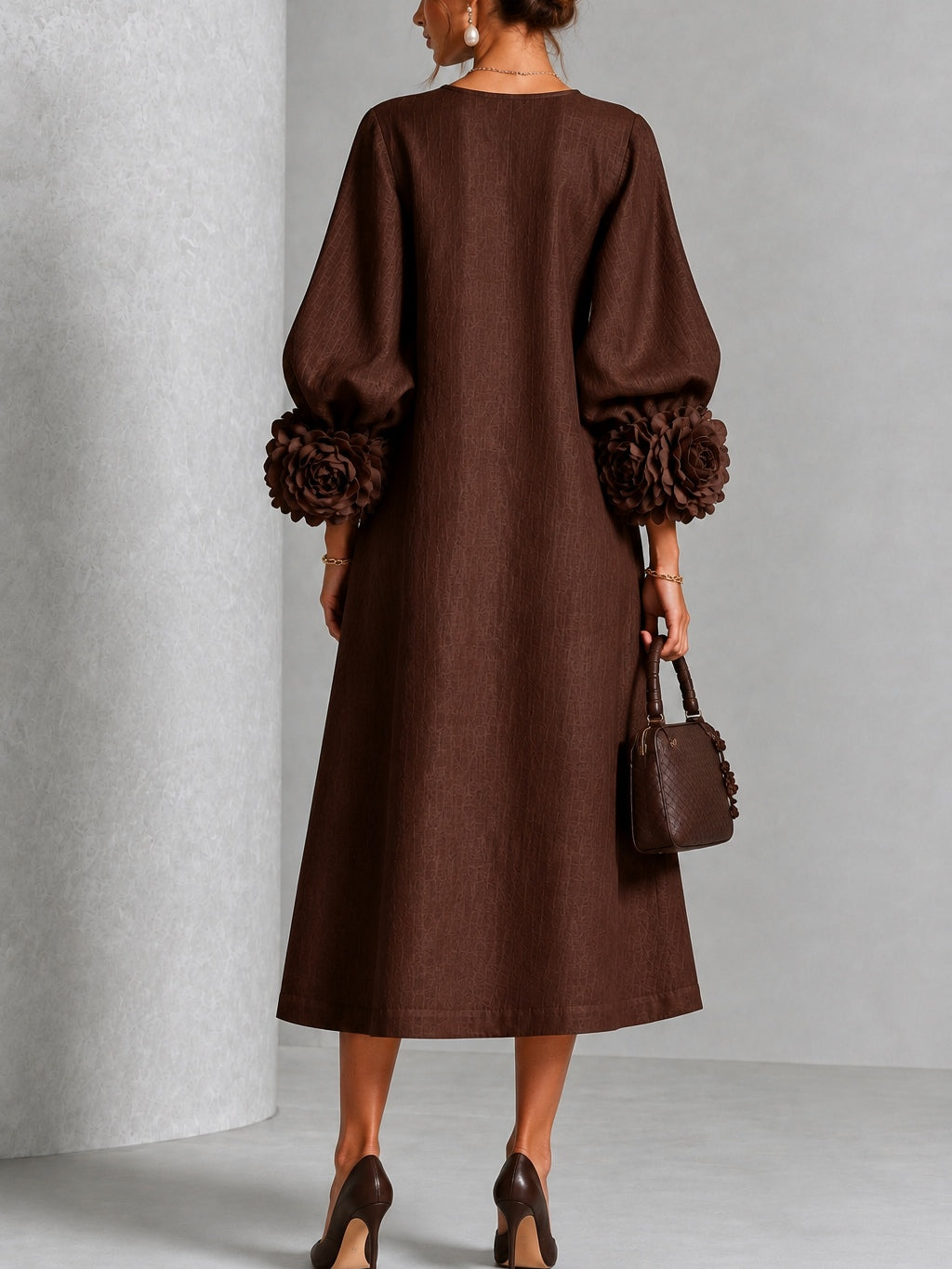 Beverly | Rosette-Cuff Midi Dress
