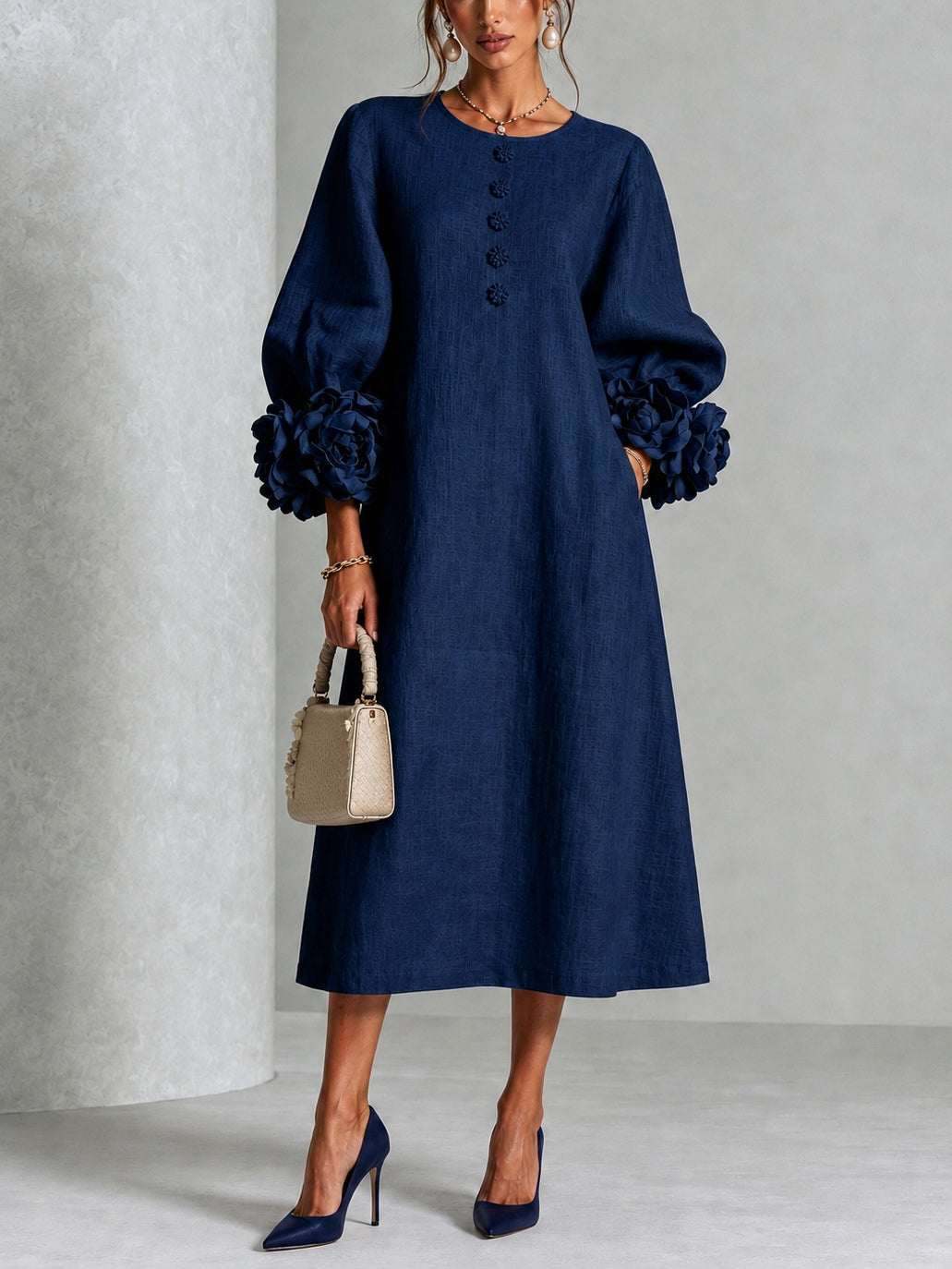 Danica | Floral-Cuff Midi Dress
