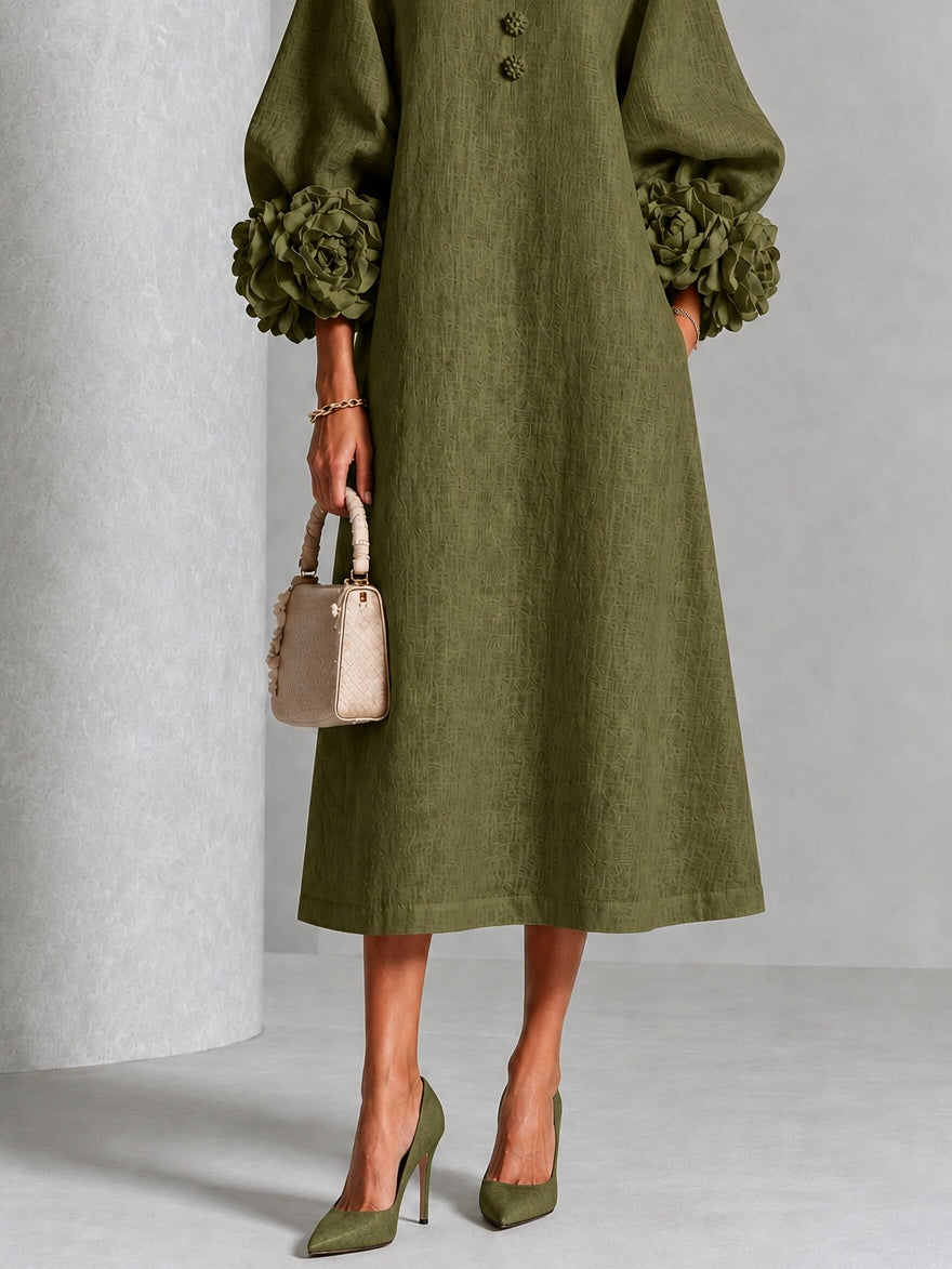 Wilhelmina | Floral-Cuff Midi Dress
