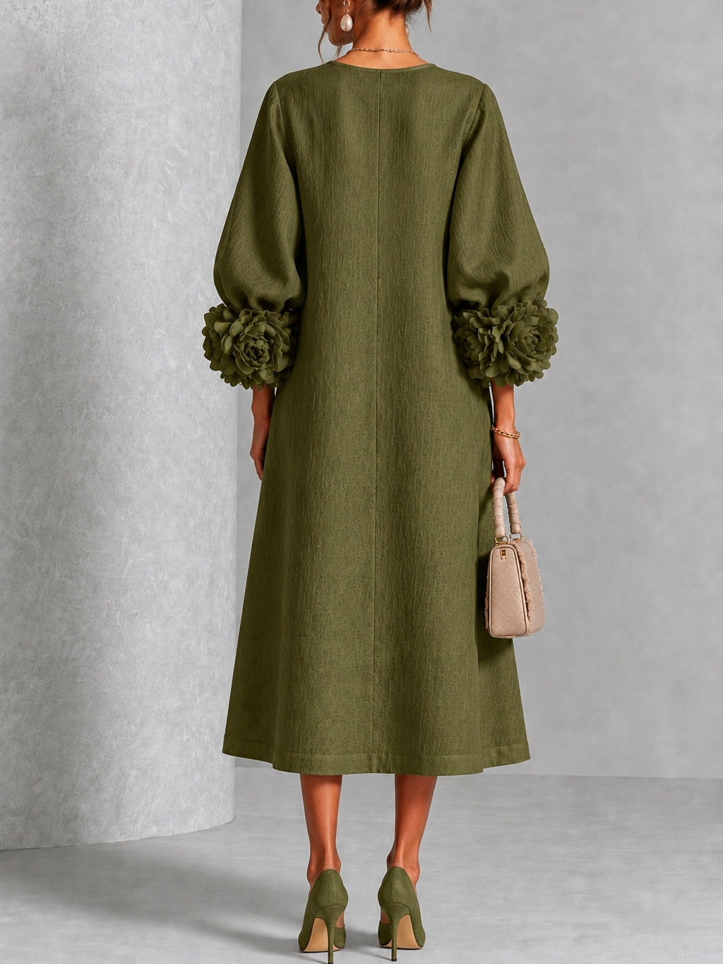 Wilhelmina | Floral-Cuff Midi Dress