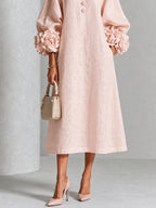 Rosetta | Floral-Cuff Buttoned Midi Dress