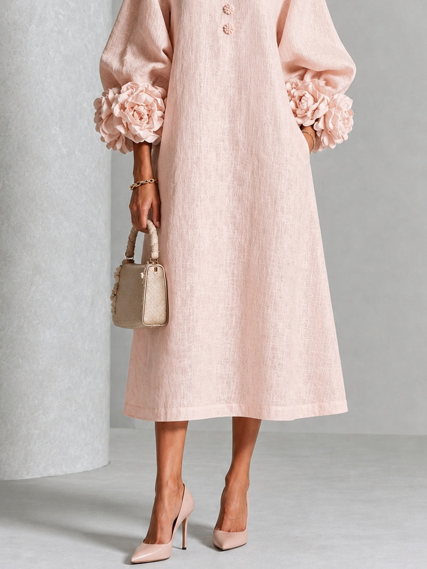 Rosetta | Floral-Cuff Buttoned Midi Dress