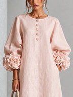 Rosetta | Floral-Cuff Buttoned Midi Dress
