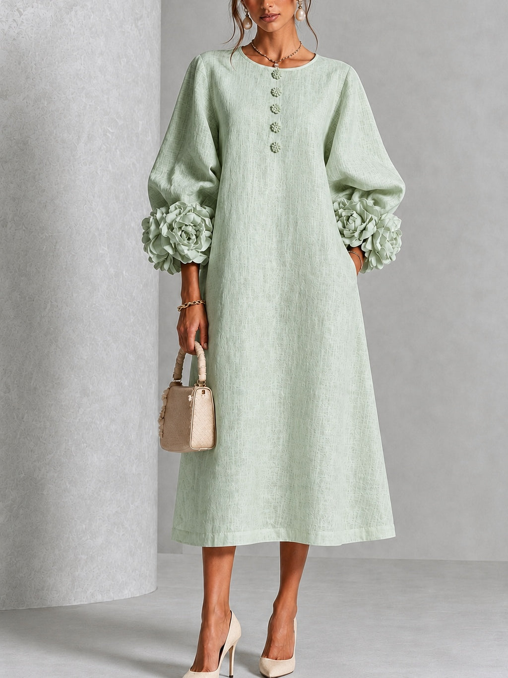 Sienna | Floral-Cuff Midi Dress