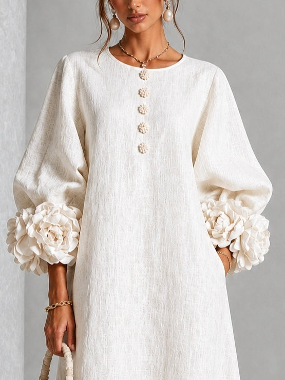 Henrietta | Floral-Cuff Buttoned Midi Dress