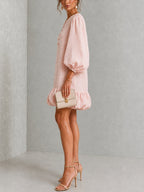 Rosalyn | Floral-Button Puff-Sleeve Mini Dress
