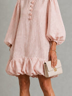 Rosalyn | Floral-Button Puff-Sleeve Mini Dress
